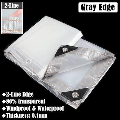 0.1mm Transparent Tarpaulin For Outdoor Gazebo, Pergola, Window | Windproof & Waterproof Garden Awning Canvas 1x1m Gray Edge