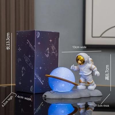 Astronaut Figurine Resin Spaceman Sculpture With LED Night Light Modern Home Decor & Creative Gift 2