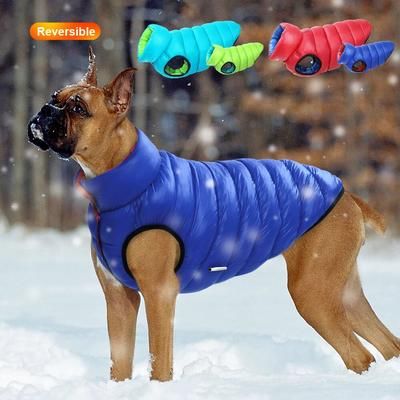 Warm Winter Dog Vest | Reversible Jacket | Waterproof Coat For Small & Large Dogs Red S35(L)