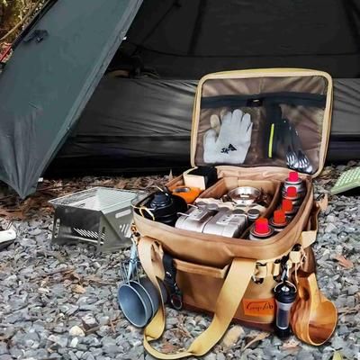 Camping Organizer Bag With Large Capacity, Multi Function Storage For Cookware, Hiking Utensils, And Outdoor Essentials brown