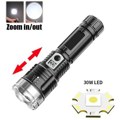 USB Rechargeable LED Flashlight | Portable Torch With Built in 18650 Battery | 5 Mode Lighting For Outdoor Emergency Cam 30W