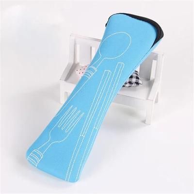 Washable Tableware Bag With Zipper: Portable Cutlery Kit For Travel, Camping, Household Dinners Convenient Pouch Blue