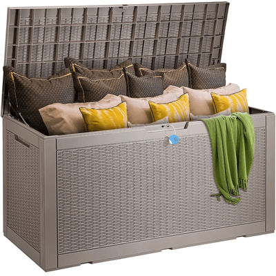 Outdoor Storage Deck Box, Weatherproof Resin Patio Organizer Bench With Lockable Lid Outdoor Storage Deck Box, Weatherproof Resin Patio Organizer Bench With Lockable Lid