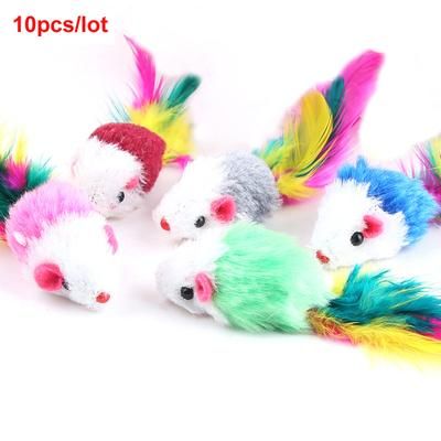 Premium Rabbit Fur Mouse Cat Toys: Interactive Feather Rainbow Ball & Fish Toy Set For Cats And Kittens Color: False Mouse