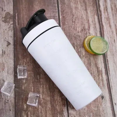Premium Protein Shaker Bottle, Stainless Steel Sports Water Cup For Gym, Workouts & Nutrition, Anti Leak, Odorless white 750ml
