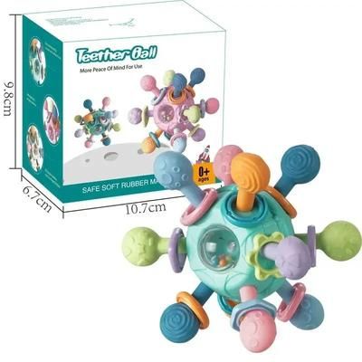 Infant Sensory Teething Toy, Baby Rattle Ball, Silicone Grasping Activity Toy For Development green oppbag
