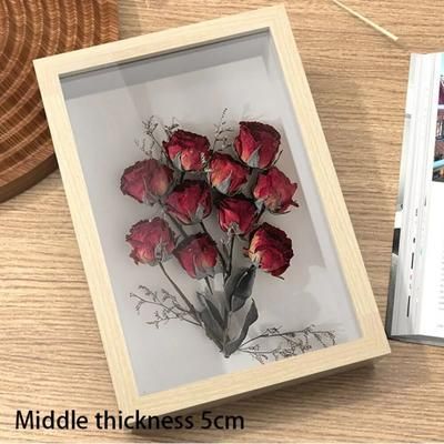 Wooden Photo Frame: Black White Beige, 7" 8" 10" Flower Shadow Specimen Display Box For Home Decoration Black B 7 Inches
