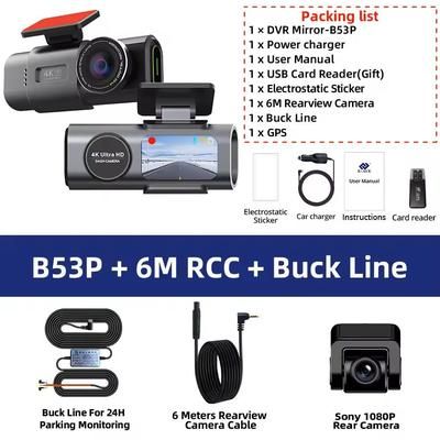 Mini 4K UHD GPS WiFi Dual Lens Dash Cam With Night Vision And Parking Mode b53p 6m Rcc bl 128g