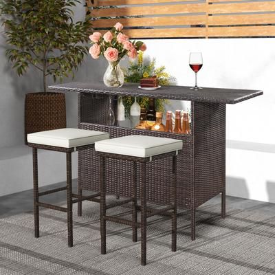 Patio Wicker Bar Stools Set Of 2 With Seat Cushions & Footrest Outdoor Rattan Bar Height Chairs Patio Wicker Bar Stools Set Of 2 With Seat Cushions & Footrest Outdoor Rattan Bar Height Chairs