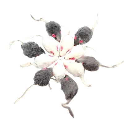 Soft Rabbit Fur Cat Toy Set With Rattling Mice Tail 12 Pcs Color: Gray White