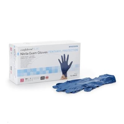 McKesson Confiderm 6.8C Exam Glove Small NonSterile Nitrile Standard Cuff Length Textured Fingertips Blue Chemo Tested / Fentanyl Tested (1163939_BX)