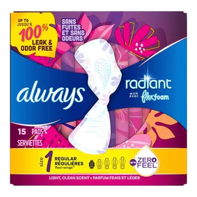 Always Radiant with FlexFoam Feminine Pad With Wings Regular Absorbency (1231750_BX)