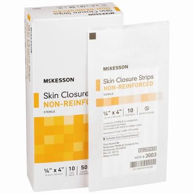 McKesson Skin Closure Strip 1/4 X 4 Inch Nonwoven Material Flexible Strip Tan (876302_CS)