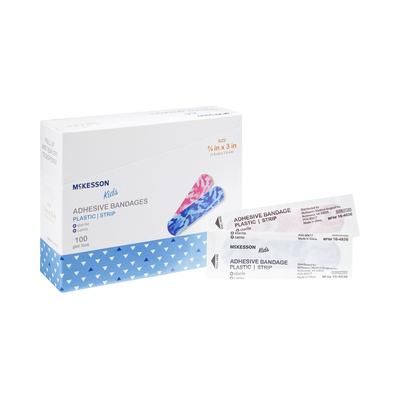 McKesson Kids Adhesive Strip 3/4 X 3 Inch Plastic Rectangle Kid Design (Blue / Pink Camo) Sterile (1055593_CS)