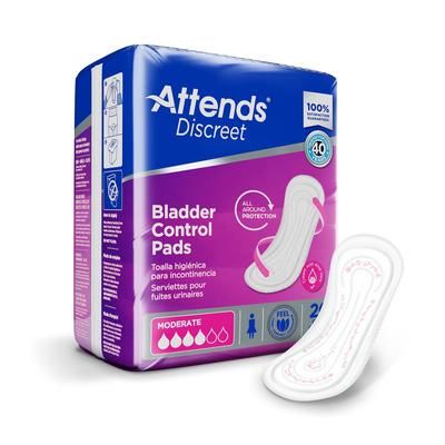 Attends Discreet Bladder Control Pad 10-1/2 Inch Length Moderate Absorbency Polymer Core One Size Fits Most (1039118_BG)