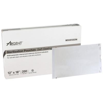 McKesson Argent Sure-Check Sterilization Pouch Ethylene Oxide (EO) Gas / Steam 12 X 18 Inch Transparent / Blue Self Seal Paper / Film (527136_CS)