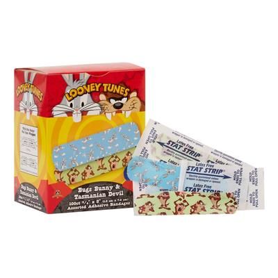 Looney Tunes Stat Strip Adhesive Strip 3/4 X 3 Inch Plastic Rectangle Kid Design (Looney Tunes Bugs and Taz) Sterile (278007_BX)