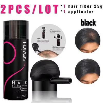 Hair Fiber Applicator Set For Concealing Bald Spots And Thinning Hair black