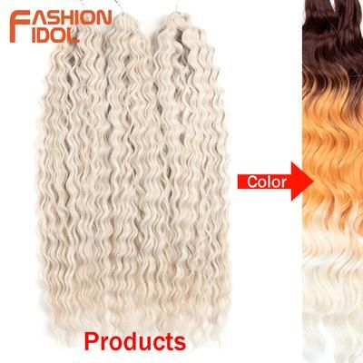Ariel Hair Water Wave Crochet Braids, Synthetic Twist Curly Hair Ombre Blonde Brown Deep Wave Braiding Hair Extensions 3t worange1 24inches 60cm