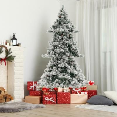 7 Feet Flocked Christmas Tree With Realistic Pine Needles | Premium Holiday Decor 7 Feet Flocked Christmas Tree With Realistic Pine Needles | Premium Holiday Decor
