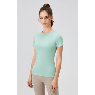 Quick Dry Yoga Workout Shirt Fitted Sports Tee For Womens Running And Gym Training l green