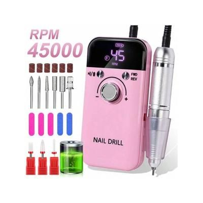 ProPower 45000RPM Rechargeable Electric Nail Drill Kit Portable Nail File Machine For Salon Quality Gel Nail Care pink type c