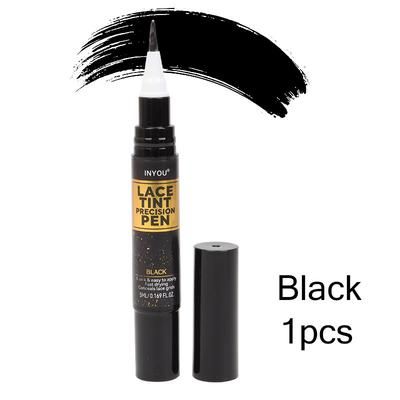 Tinted Lace Pen With Brush, Lace Tint Pen For Wigs, Black Medium Dark Light Brown, 5ml Precision Parting Color Correct 1pcs Black