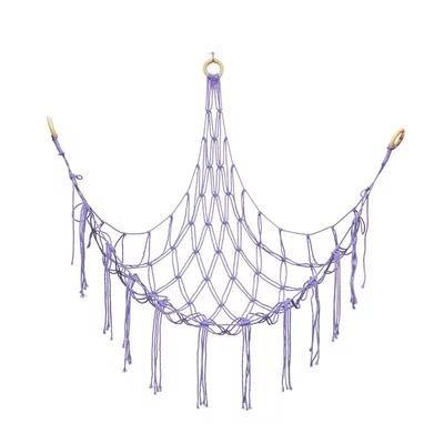 Boho Toy Hammock Hanging Mesh Storage Net With Tassels Triangular Wall Organizer purple