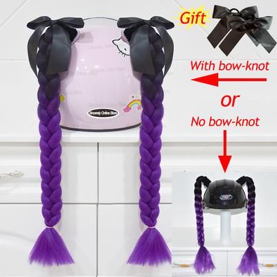 Twist Dual Pigtail Wig For Motorcycle Helmet, Women Braided Hairpiece With Sucker Attachment For Motorbike Helmets 2pcs B26(no Helmet)