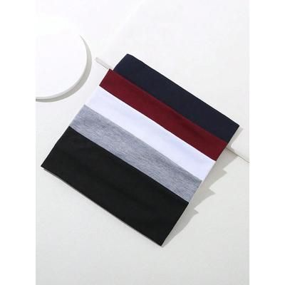 Simple Unisex Headbands Sweat Absorbing For Face Wash, Yoga, Running, Cycling, Solid Color & Leopard Print Sports Hair 5pcs