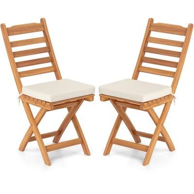 Set Of Patio Folding Chairs With Soft Cushions, Acacia Wood Outdoor Lounge Chairs For Balcony, Deck, Or Garden Set Of Patio Folding Chairs With Soft Cushions, Acacia Wood Outdoor Lounge Chairs For Balcony, Deck, Or Garden