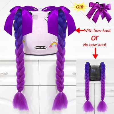 Twist Dual Pigtail Wig For Motorcycle Helmet, Women Braided Hairpiece With Sucker Attachment For Motorbike Helmets 2pcs B46(no Helmet)