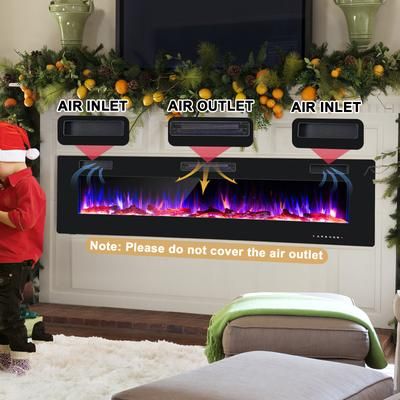 68 Inch Ultra Thin Electric Fireplace Recessed Wall Mounted With Crystal Log Decoration, 12 Flame Colors, Remote, Timer 68 Inch Ultra Thin Electric Fireplace Recessed Wall Mounted With Crystal Log Decoration, 12 Flame Colors, Remote, Timer