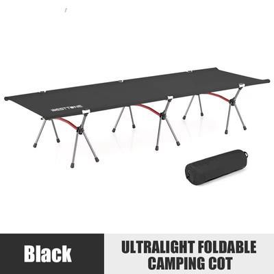 WESTTUNE Ultralight Camping Cot With Leg Extenders Foldable Aluminum Travel Bed black