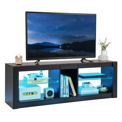 Modern TV Stand With LED Light And Adjustable Glass Shelves, Entertainment Center For TVs, Brown Media Console Modern TV Stand With LED Light And Adjustable Glass Shelves, Entertainment Center For TVs, Brown Media Console