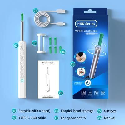 Dropshipping Ear Cleaner With Camera, Wireless Otoscope Earpick With USB C Charging, Mini Endoscope Wax Removal Tool white
