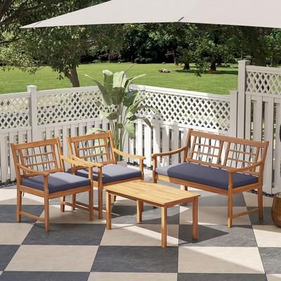 Rustic 4 Piece Patio Set, Wood Furniture With Armchairs, Loveseat & Coffee Table For Outdoor Relaxation Rustic 4 Piece Patio Set, Wood Furniture With Armchairs, Loveseat & Coffee Table For Outdoor Relaxation
