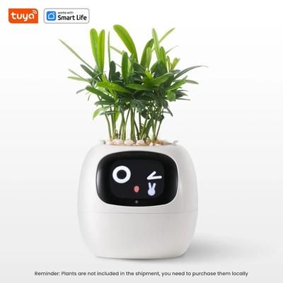 Smart Planter With AI Expressions And Sensors For Easy Plant Care white