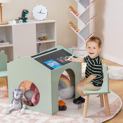 Kids Wooden Table & Chair Set (3 Piece), Chalkboard Top, Sturdy MDF Construction, Perfect For Crafts & Learning Kids Wooden Table & Chair Set (3 Piece), Chalkboard Top, Sturdy MDF Construction, Perfect For Crafts & Learning