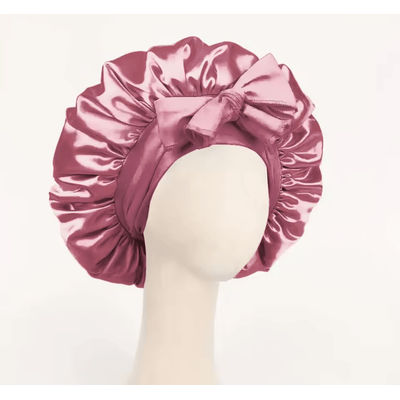 Adjustable Satin Bonnet For Sleeping With Tie Band Soft Hair Protection For Women And Men rose
