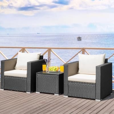 3 Piece Patio Wicker Conversation Set With Thick Cushions, Outdoor Furniture For Garden, Patio & Backyard 3 Piece Patio Wicker Conversation Set With Thick Cushions, Outdoor Furniture For Garden, Patio & Backyard