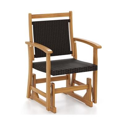 Outdoor Rocking Armchair With Curved Armrests, Durable Acacia Wood And PE Rattan Glider Chair For Garden Or Poolside Outdoor Rocking Armchair With Curved Armrests, Durable Acacia Wood And PE Rattan Glider Chair For Garden Or Poolside