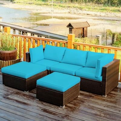 5 Piece Patio Sectional Rattan Furniture Set With Ottoman Table, Outdoor Wicker Seating 5 Piece Patio Sectional Rattan Furniture Set With Ottoman Table, Outdoor Wicker Seating