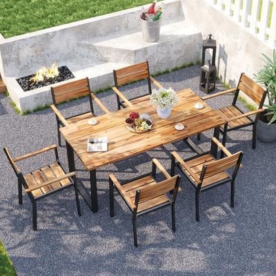 Outside Patio Dining Chair Set Of 6 With Acacia Armrest Sturdy Backyard Garden Furniture Outside Patio Dining Chair Set Of 6 With Acacia Armrest Sturdy Backyard Garden Furniture