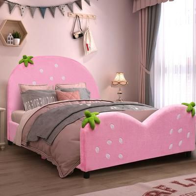 Berry Pattern Toddler Bed For Girls & Boys, Soft Upholstered Kids Bed Berry Pattern Toddler Bed For Girls & Boys, Soft Upholstered Kids Bed