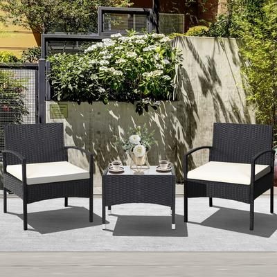 3 Piece Patio Wicker Rattan Furniture Set With Cushions, Outdoor Bistro Set For Lawn & Backyard 3 Piece Patio Wicker Rattan Furniture Set With Cushions, Outdoor Bistro Set For Lawn & Backyard