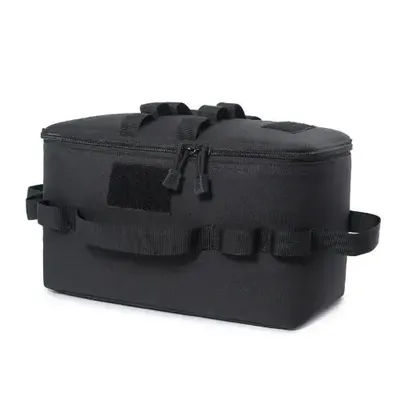 Camping Gas Canister Storage Bag, Foldable Outdoor Tool Organizer With Large Capacity, Ground Nail, Picnic Cookware black