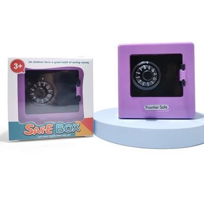 Mini ATM Piggy Bank, Retro Password Money Box For Cash & Coins,Rotating Dial Safe With Automatic Deposit Slot purple