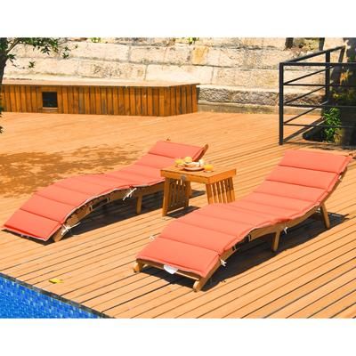 3 Piece Folding Patio Lounge Chair Set With Side Table Eucalyptus Wood & Double Sided Cushioned Seat 3 Piece Folding Patio Lounge Chair Set With Side Table Eucalyptus Wood & Double Sided Cushioned Seat