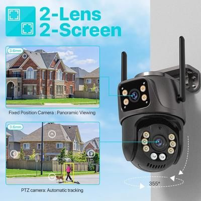 4MP Dual Lens PTZ Camera, 4K HD Outdoor Security Camera With Auto Tracking, WiFi & Audio Surveillance (8MP Resolution) 8mp No Sd Card